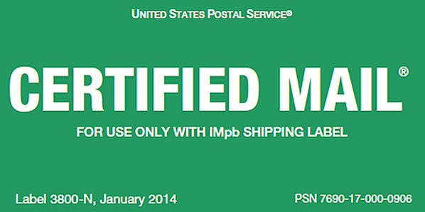 Certified Mail label PS Form 3800-N